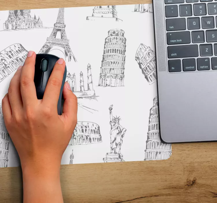 Mouse pad mapa mundo esboço de marcos famosos - TenStickers