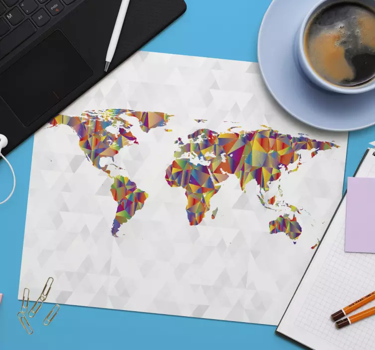 Mouse pad mapa mundo representação geométrica colorida - TenStickers