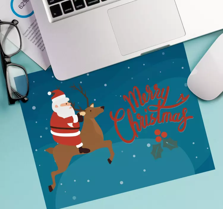 Mouse pad natal papai noel montando rena - TenStickers