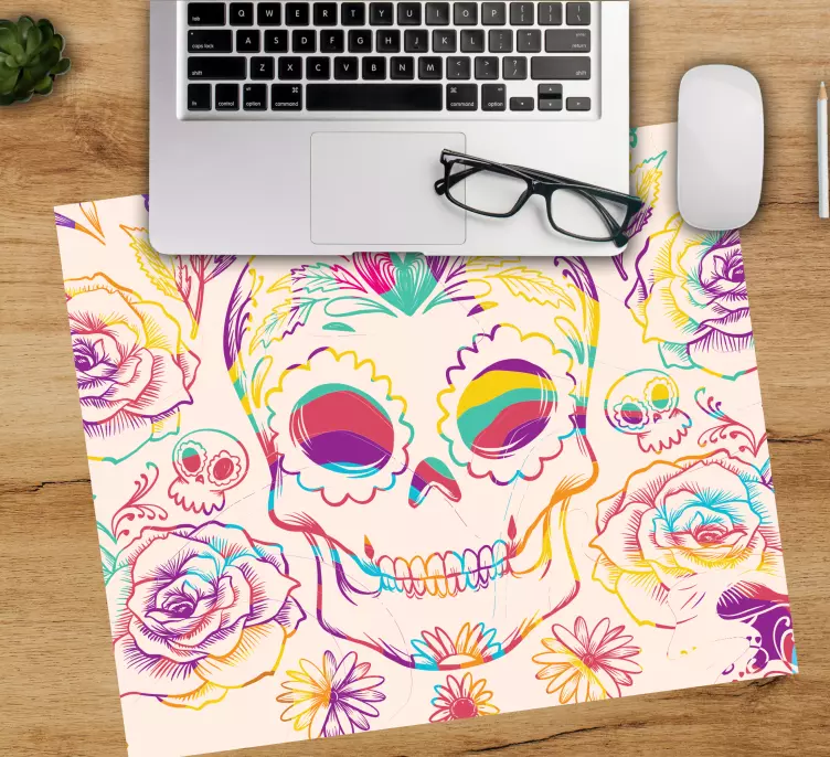 Mouse pad originais caveira floral colorida - TenStickers
