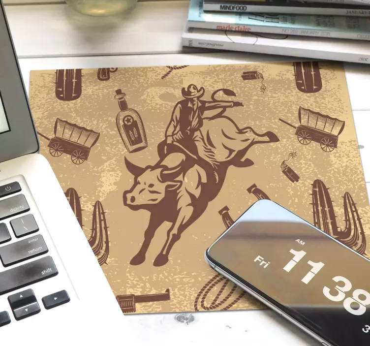 Mouse pad originais cowboy montando no touro - TenStickers