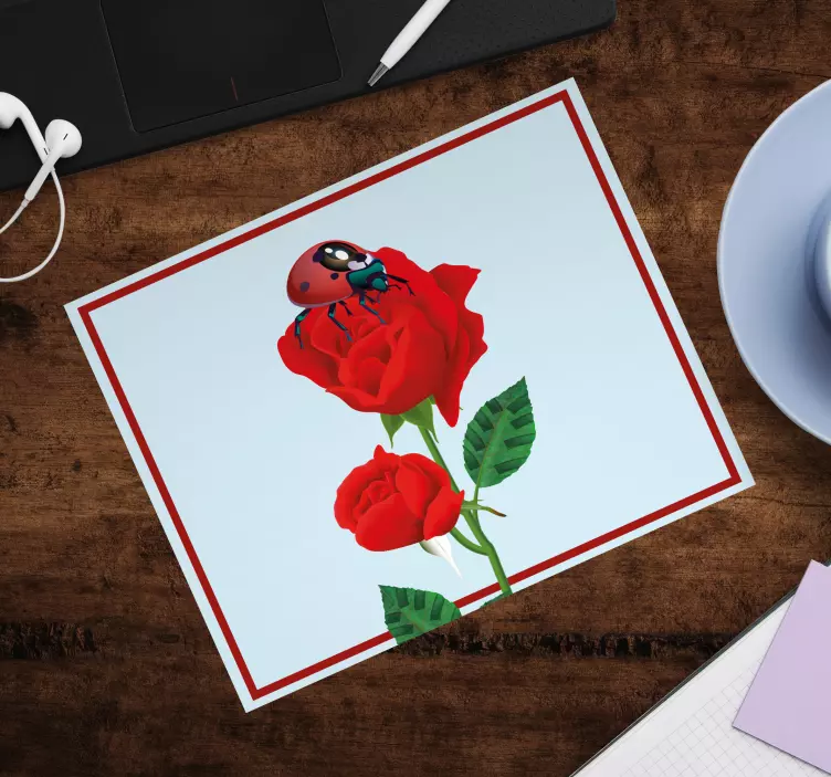 Mouse pad originais joaninha sobre rosas - TenStickers