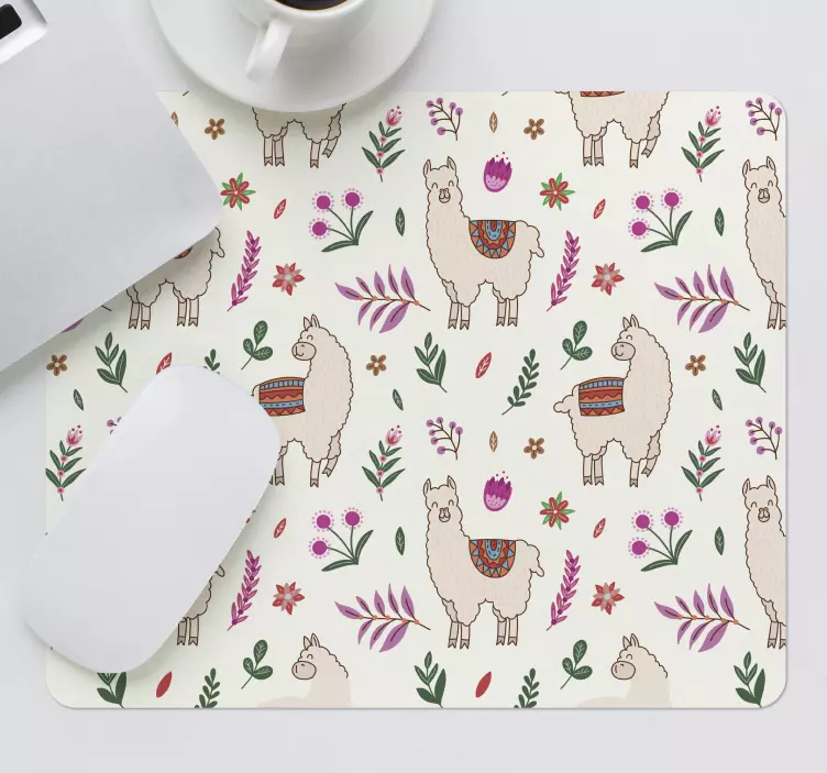 Mouse pad originais lhamas e padrões florais - TenStickers