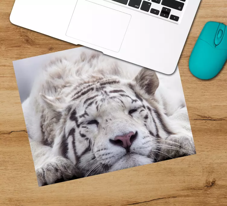 Mouse pad originais tigre branco descansando - TenStickers