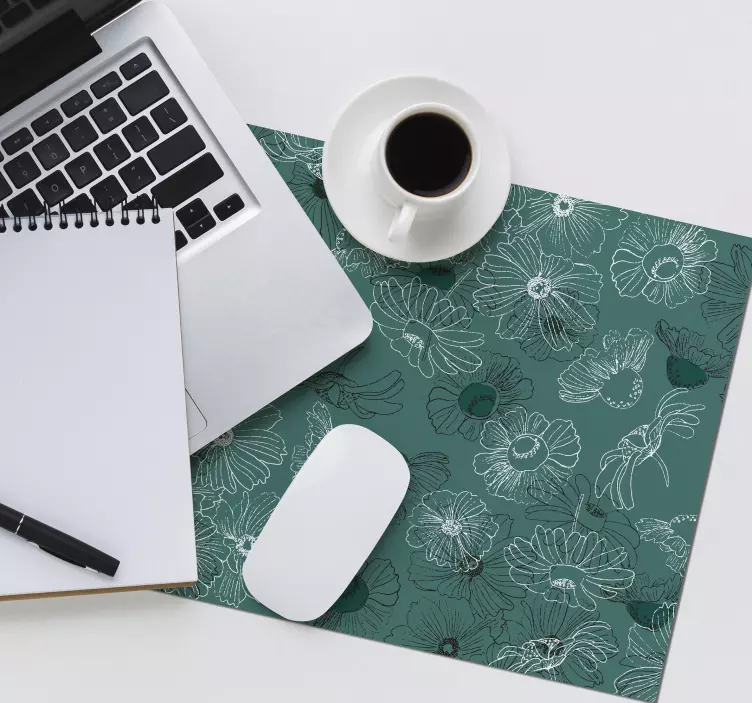 Tapete de rato azul flores desenhadas à mão - TenStickers