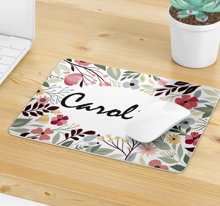 Tapetes de rato com nome Floral personalizado - TenStickers