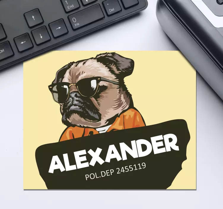 Tapetes de rato com nome Pug cartoon - TenStickers