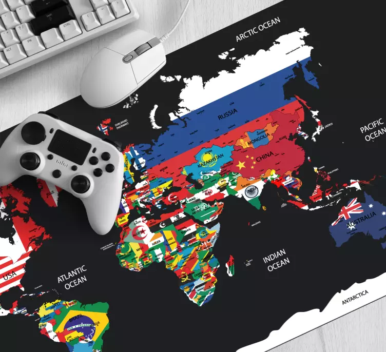 Tapetes de rato mapa mundo Mapa mundial com cores de bandeiras - TenStickers