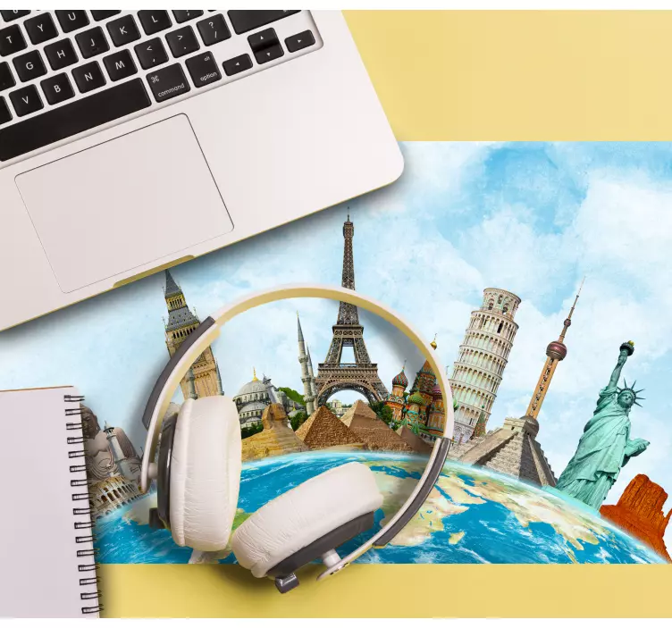 Tapetes de rato mapa mundo Monumentos mundialmente famosos - TenStickers