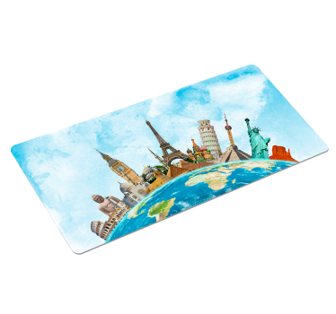 Tapetes de rato em vinil mapa mundo Monumentos mundialmente famos - TenStickers