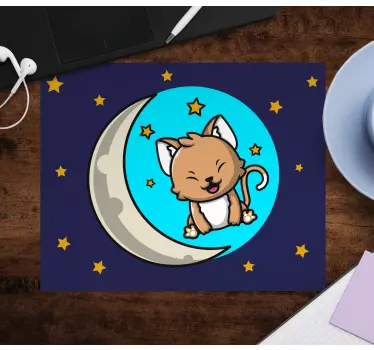 Mouse pad de anime gato fofo na lua - TenStickers