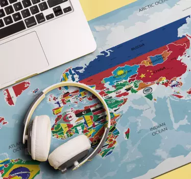 Tapetes de rato em vinil mapa mundo Bandeira - TenStickers