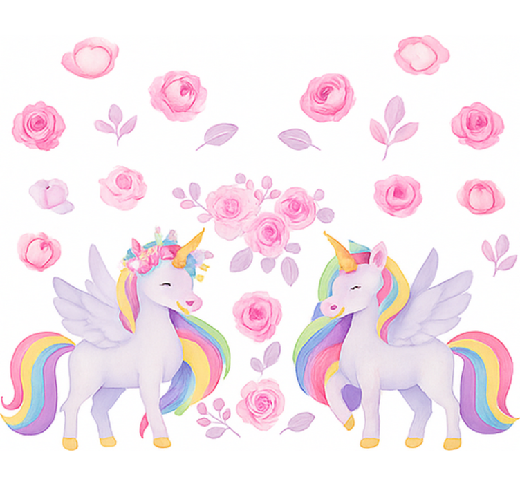 Estore de rolo infantil unicórnio rosa e flores - TenStickers