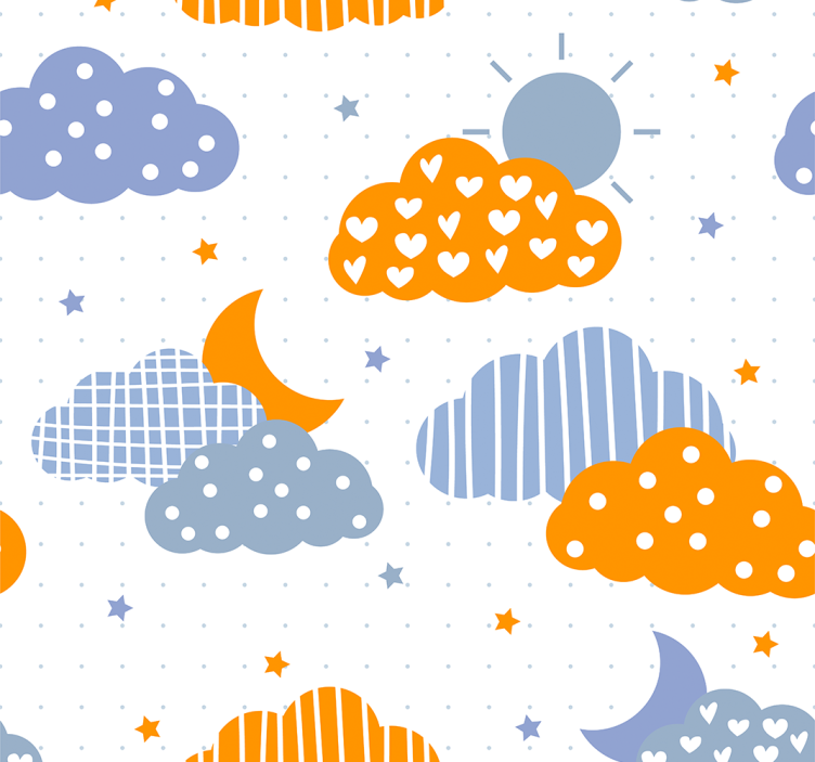 Estore de rolo infantil nuvens e sol azuis e laranjas - TenStickers