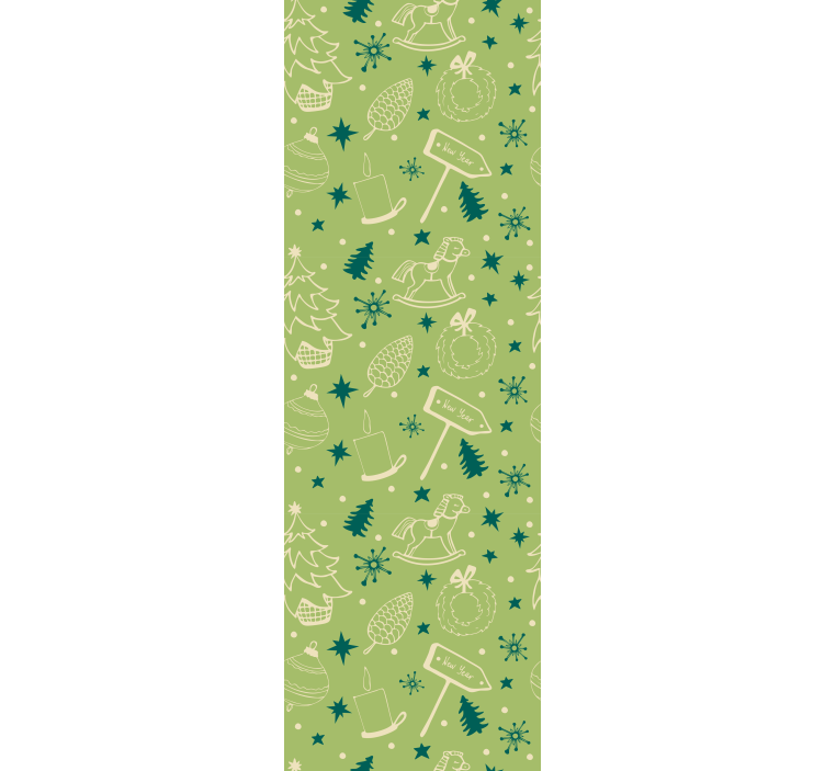 Estore de rolo infantil elementos natalinos fundo verde - TenStickers