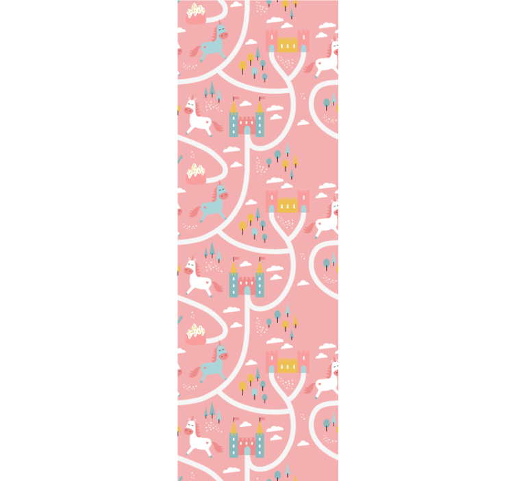Estore de rolo infantil unicórnios e castelos rosa - TenStickers