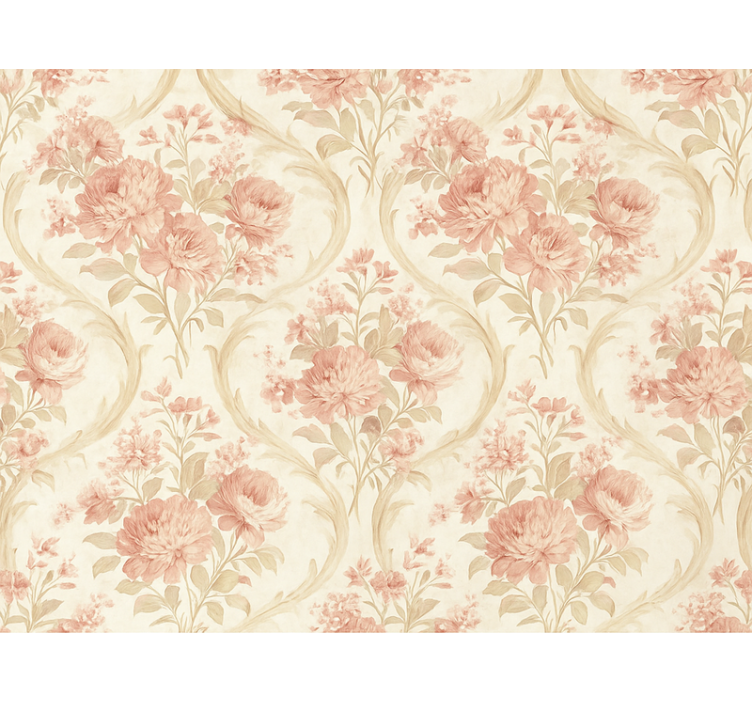 Estore de rolo rosa com design floral vintage lavado - TenStickers