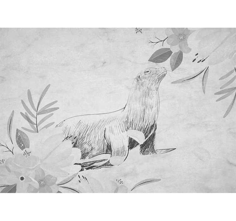 Estore de rolo branco foca cinza nadando e flores - TenStickers