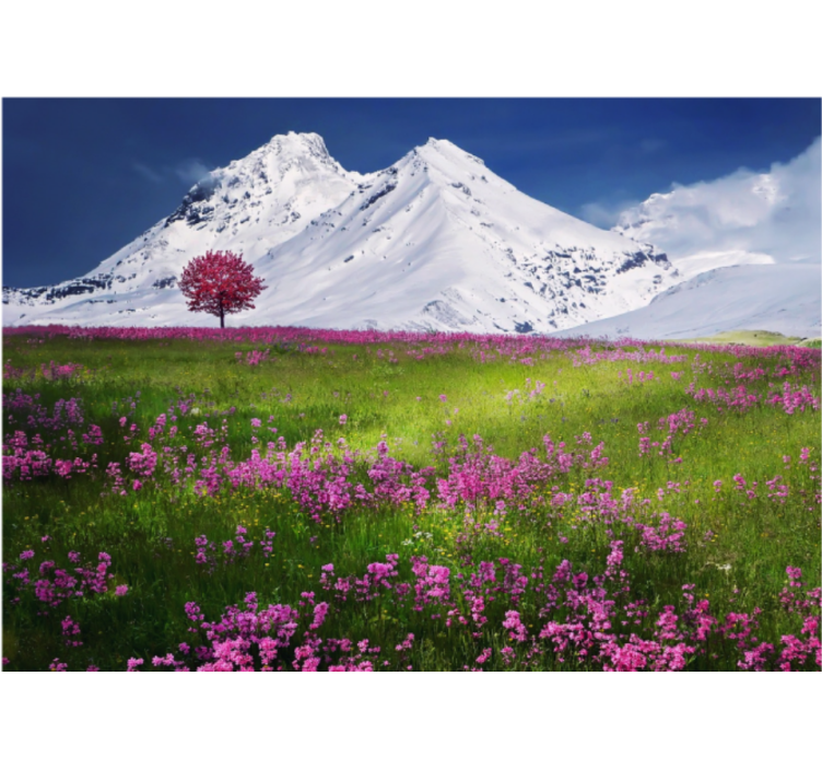 Estore de rolo para sala paisagem de flores nas montanhas - TenStickers