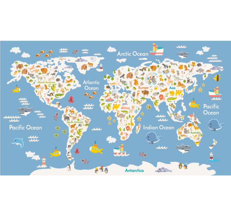 Estore de rolo do mapa mundial tons de azul e cinza - TenStickers