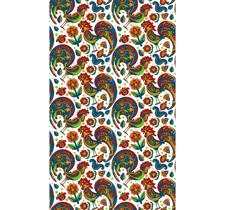 Galinhas coloridas e cortina de flor polida - TenStickers