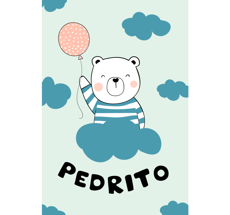 Estore de rolo quarto de bebé urso com balão e nome - TenStickers