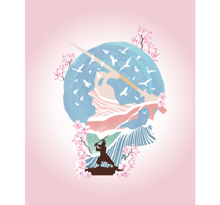 Estore de rolo com desenhos silhueta elegante de samurai - TenStickers