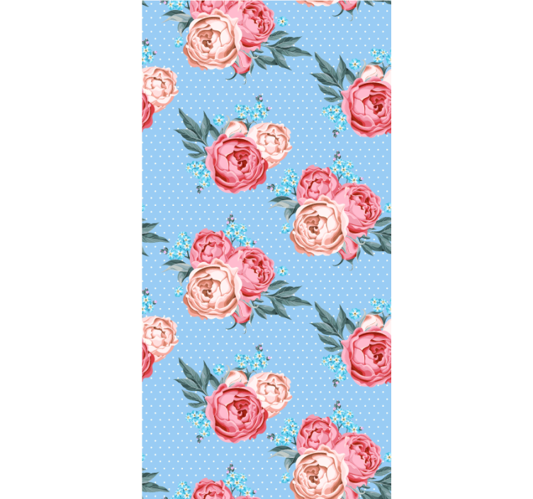 Estore de rolo florais rosas cor de rosa azuis florescendo - TenStickers