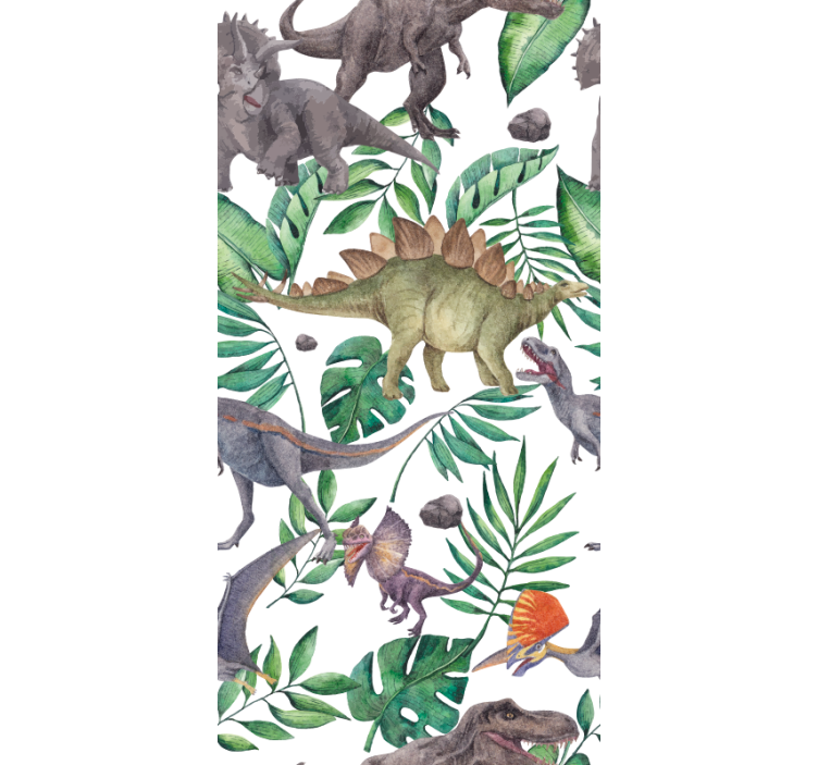 Estore de rolo de dinossauros padrão de aquarela jurássico - TenStickers