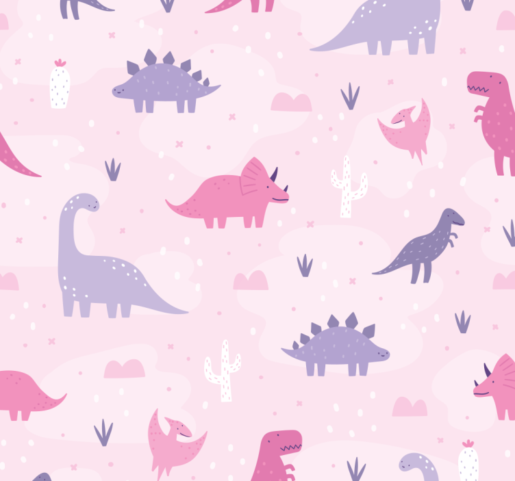 Estore de rolo de dinossauros fundo rosa - TenStickers