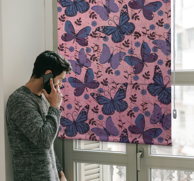 Estore de rolo borboleta fundo rosa - TenStickers