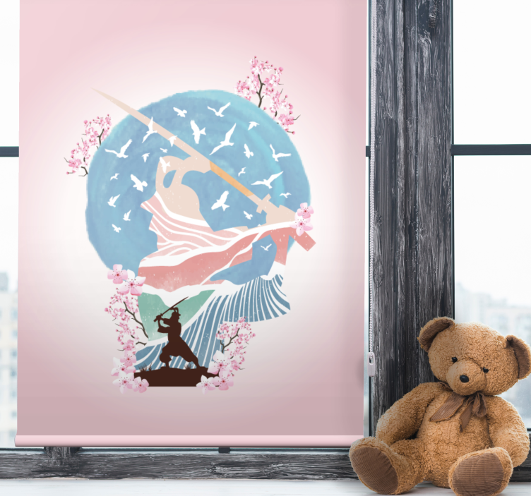 Estore de rolo com desenhos silhueta elegante de samurai - TenStickers