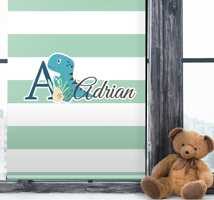 Estore de rolo infantil dinossauro listrado com nome - TenStickers