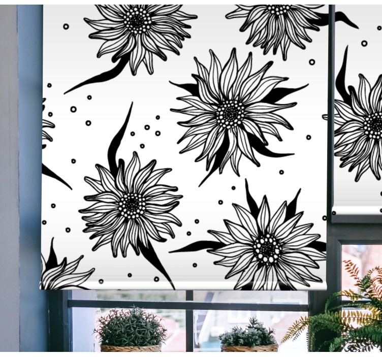 Estore de rolo florais girassóis preto e branco - TenStickers