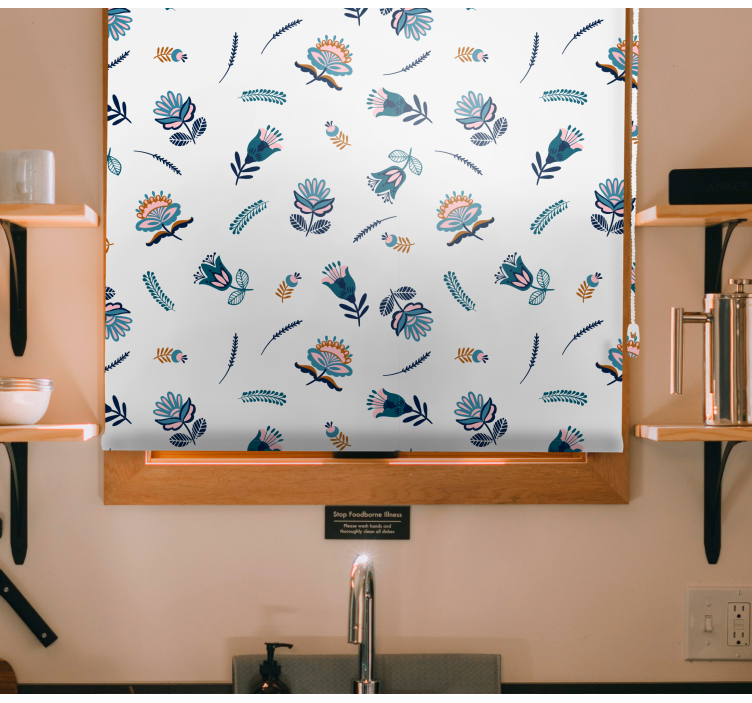 Estore de rolo florais motivo de arte popular azul - TenStickers