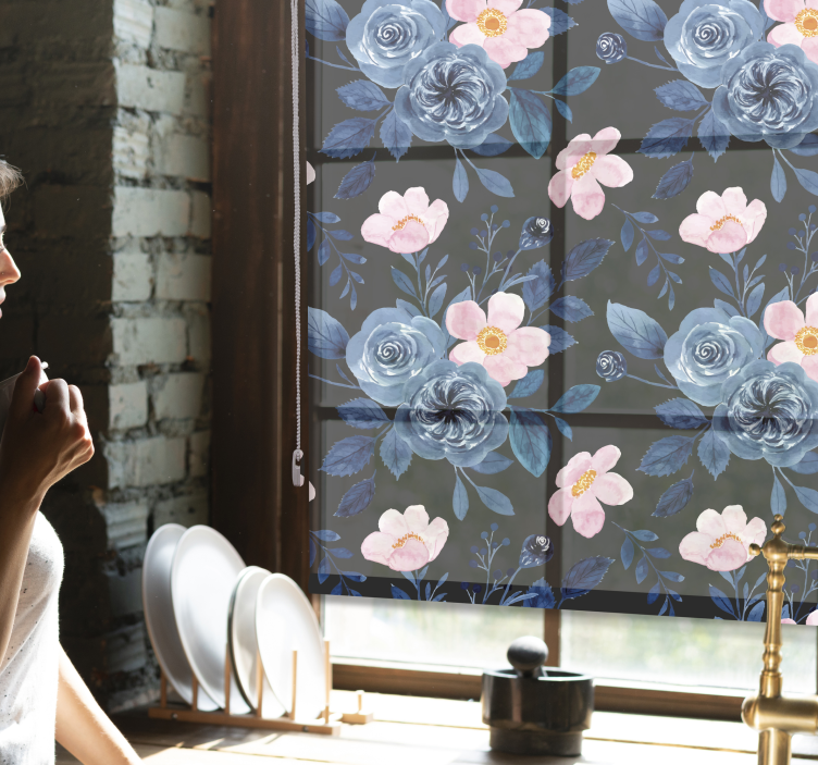 Estore de rolo flores e plantas motivo floral azul - TenStickers