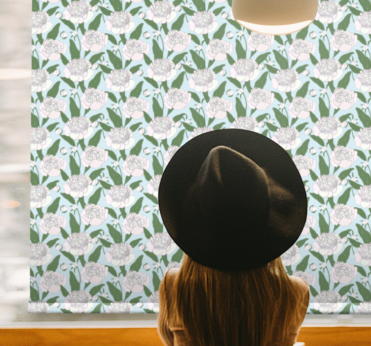 Estore de rolo flores e plantas padrão de peônia branca - TenStickers