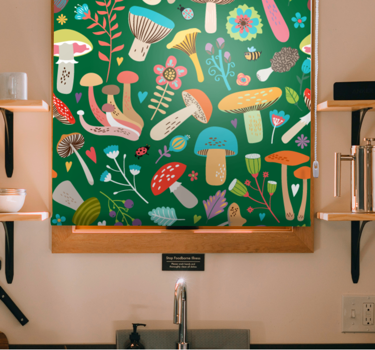 Estore de rolo flores e plantas motivo vibrante de cogumelo - TenStickers