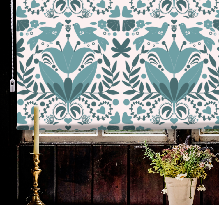 Estore de rolo flores e plantas padrão com pássaros - TenStickers