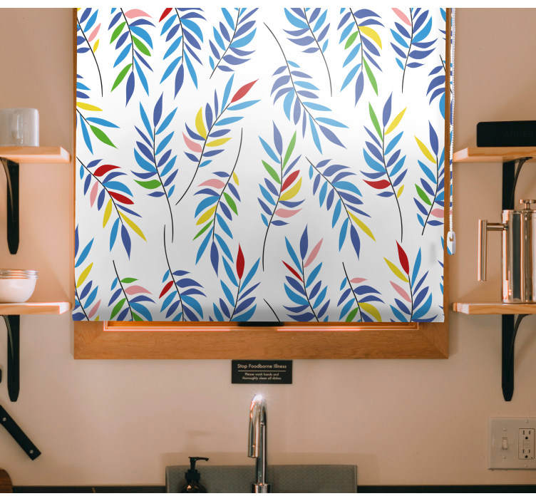 Estore de rolo flores e plantas padrão de folhas coloridas - TenStickers