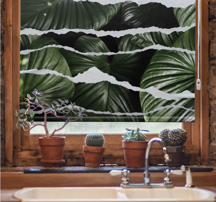 Estore de rolo para cozinha padrões de folhas rasgadas - TenStickers