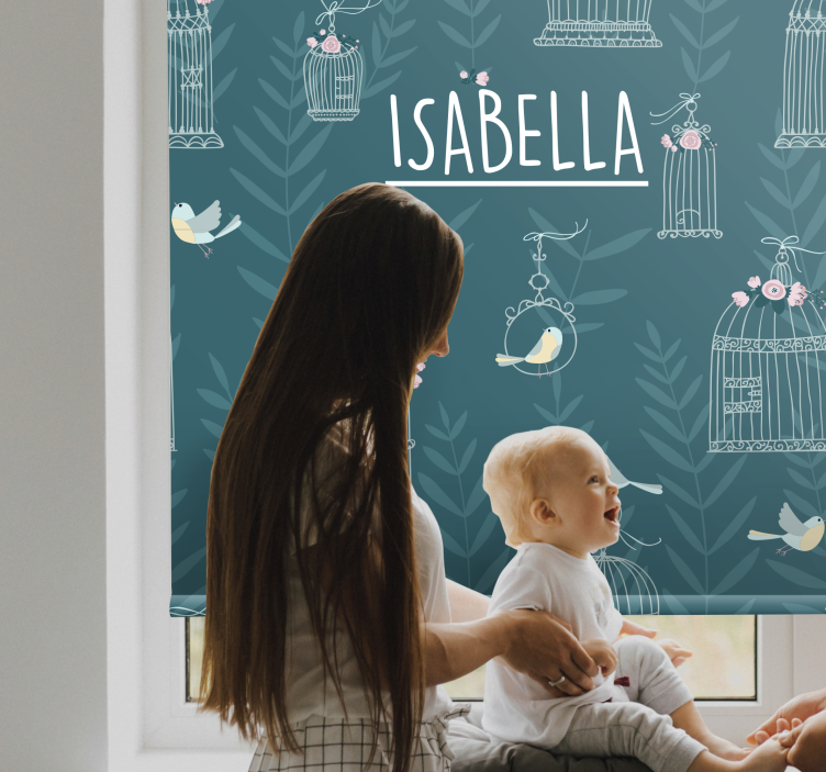 Estore de rolo infantil gaiolas azuis com nome - TenStickers