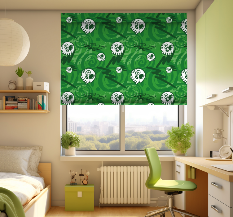 Estore de rolo juvenil crânios e graffiti verde - TenStickers