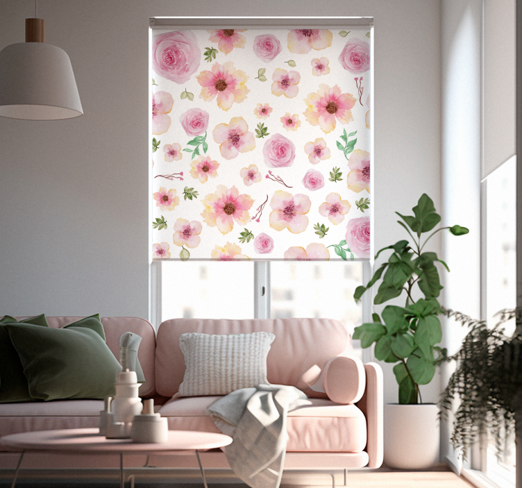 Estore de rolo padrão de flores cor de rosa - TenStickers