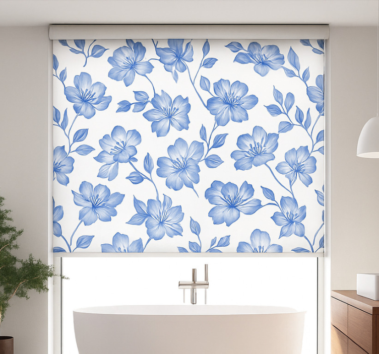 Estore de rolo para quarto de casal floral azul e branco - TenStickers