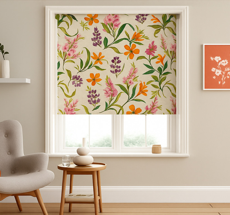 Estore de rolo para sala padrão floral exuberante - TenStickers