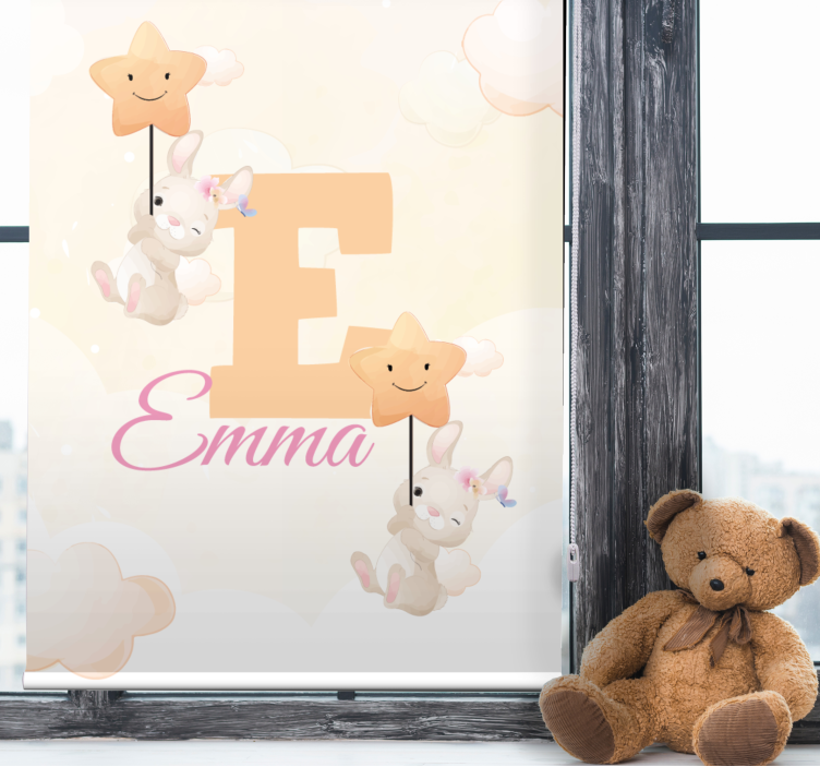 Estore de rolo infantil coelhinhos com estrelas com nome - TenStickers