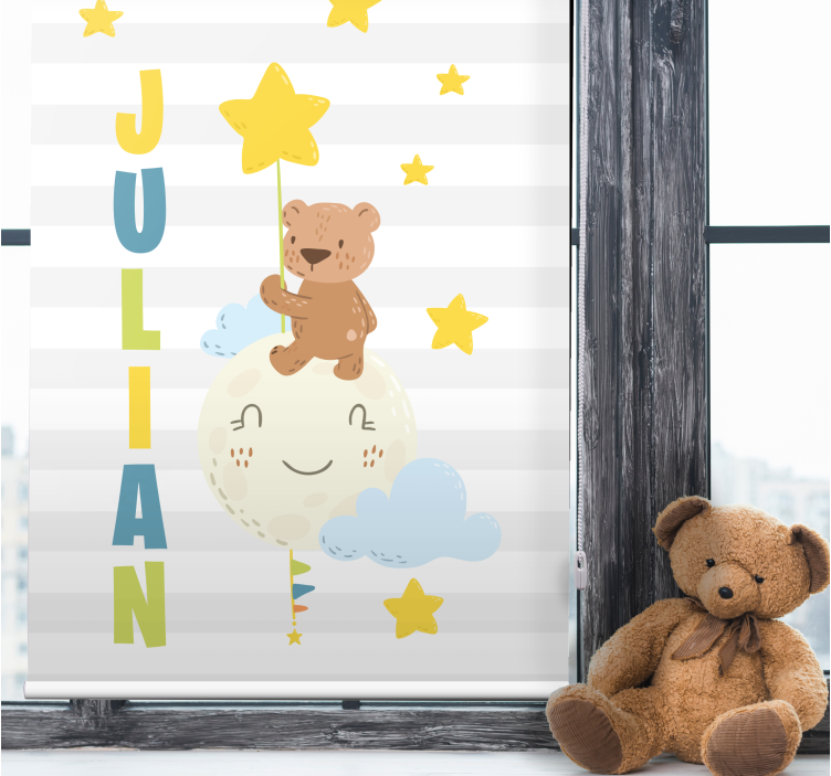 Estore de rolo infantil urso segurando estrela com nome - TenStickers