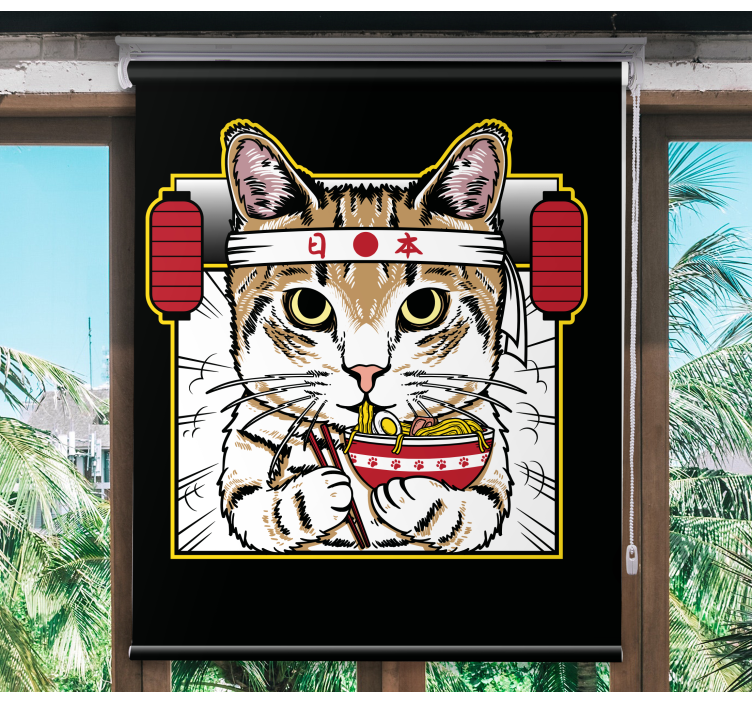Estores de rolo de animais gato comedor de macarrão - TenStickers