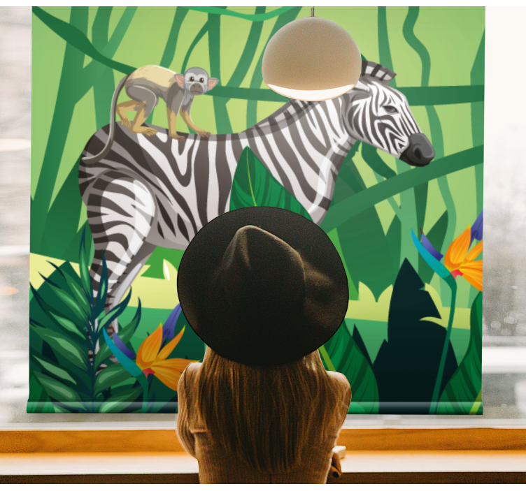 Estores de rolo de animais zebra com macaco - TenStickers